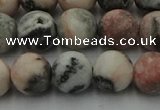 CZJ563 15.5 inches 10mm round matte pink zebra jasper beads