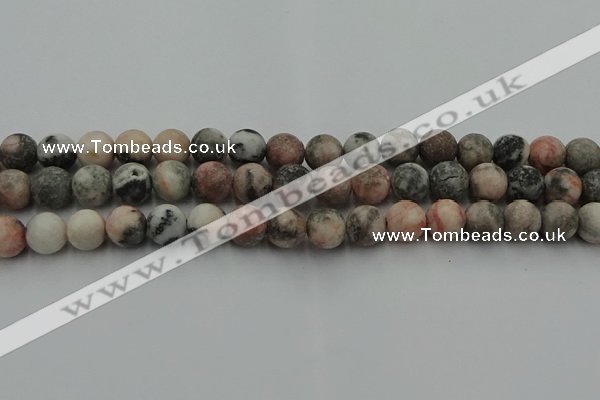 CZJ563 15.5 inches 10mm round matte pink zebra jasper beads