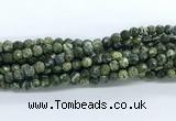 CZJ580 15.5 inches 4mm faceted round green zebra jasper gemstone beads