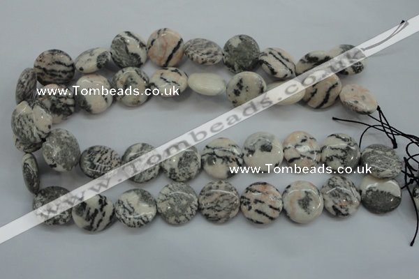 CZJ62 15.5 inches 20mm flat round zebra jasper gemstone beads