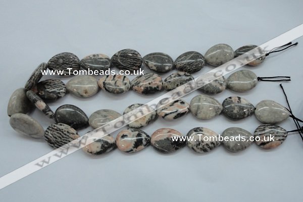 CZJ70 15.5 inches 18*25mm flat teardrop zebra jasper gemstone beads