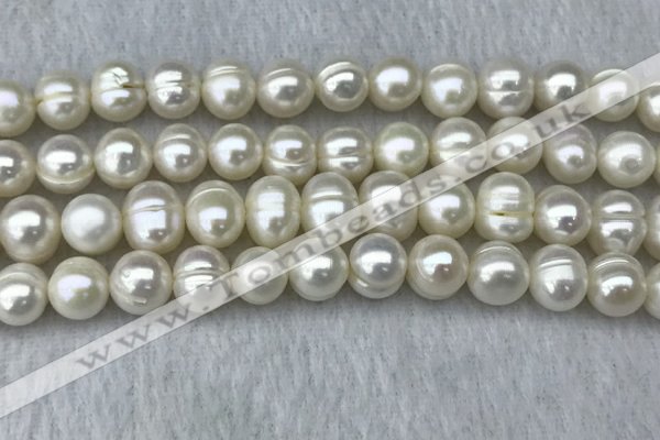 FWP100 15 inches 9mm - 10mm potato white freshwater pearl strands