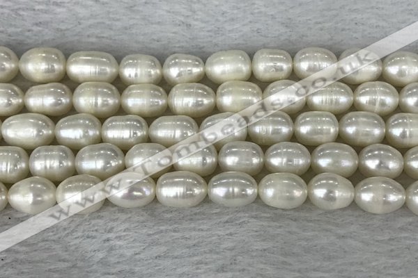 FWP201 15 inches 8mm - 9mm rice white freshwater pearl strands