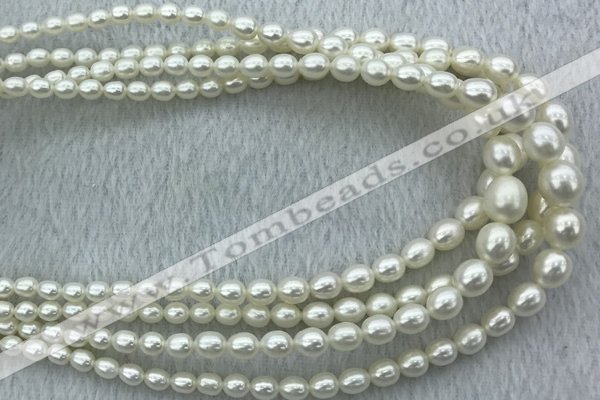 FWP212 15 inches 4mm - 9mm rice white freshwater pearl strands