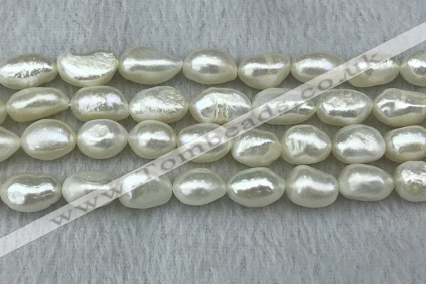 FWP285 15 inches 9mm - 10mm baroque white freshwater pearl strands