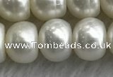 FWP326 15 inches 9mm - 10mm button white freshwater pearl strands