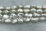 FWP354 15 inches 9mm - 10mm baroque white freshwater pearl strands