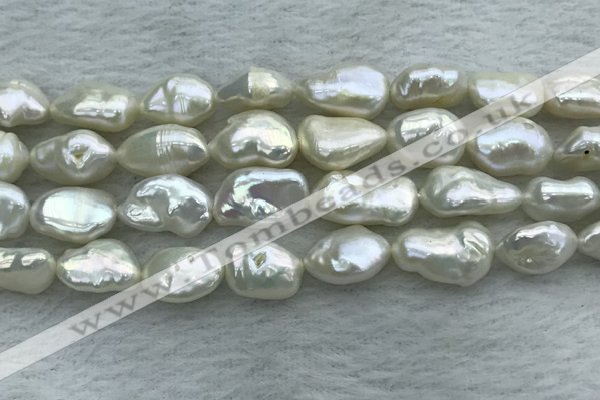 FWP354 15 inches 9mm - 10mm baroque white freshwater pearl strands