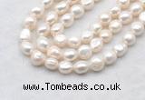 FWP500 14 inches 10mm - 11mm baroque white freshwater pearl strands