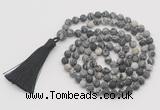 GMN1010 Hand-knotted 8mm, 10mm matte black water jasper 108 beads mala necklaces with tassel