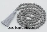 GMN1012 Hand-knotted 8mm, 10mm matte grey picture jasper 108 beads mala necklaces with tassel