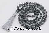 GMN1014 Hand-knotted 8mm, 10mm matte snowflake obsidian 108 beads mala necklaces with tassel