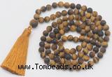 GMN1032 Hand-knotted 8mm, 10mm matte yellow tiger eye 108 beads mala necklace with tassel