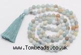 GMN1038 Hand-knotted 8mm, 10mm matte amazonite 108 beads mala necklace with tassel