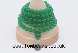 GMN1113 Hand-knotted 8mm candy jade 108 beads mala necklace with charm