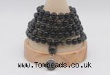 GMN1134 Hand-knotted 8mm, 10mm golden obsidian 108 beads mala necklaces with charm