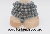 GMN1140 Hand-knotted 8mm, 10mm eagle eye jasper 108 beads mala necklaces with charm