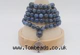GMN1144 Hand-knotted 8mm, 10mm dumortierite 108 beads mala necklaces with charm