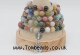 GMN1150 Hand-knotted 8mm, 10mm mixed gemstone 108 beads mala necklaces with charm