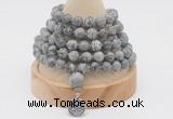 GMN1155 Hand-knotted 8mm, 10mm grey picture jasper 108 beads mala necklaces with charm