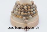 GMN1156 Hand-knotted 8mm, 10mm picture jasper 108 beads mala necklaces with charm