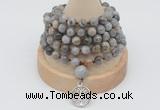 GMN1186 Hand-knotted 8mm, 10mm silver needle agate 108 beads mala necklaces with charm