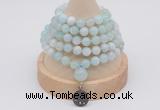 GMN1192 Hand-knotted 8mm, 10mm sea blue banded agate 108 beads mala necklaces with charm