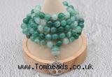 GMN1193 Hand-knotted 8mm, 10mm green banded agate 108 beads mala necklaces with charm