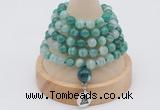 GMN1194 Hand-knotted 8mm, 10mm green banded agate 108 beads mala necklaces with charm