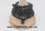 GMN1198 Hand-knotted 8mm, 10mm black banded agate 108 beads mala necklaces with charm