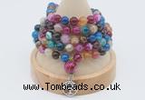 GMN1199 Hand-knotted 8mm, 10mm colorfull banded agate 108 beads mala necklaces with charm