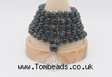 GMN1224 Hand-knotted 8mm, 10mm blue tiger eye 108 beads mala necklaces with charm