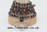 GMN1225 Hand-knotted 8mm, 10mm colorfull tiger eye 108 beads mala necklaces with charm