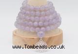 GMN1256 Hand-knotted 8mm, 10mm lavender amethyst 108 beads mala necklaces with charm