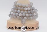 GMN1272 Hand-knotted 8mm, 10mm grey banded agate 108 beads mala necklaces with charm