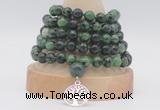 GMN1276 Hand-knotted 8mm, 10mm ruby zoisite 108 beads mala necklaces with charm