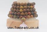 GMN1282 Hand-knotted 8mm, 10mm red moss agate 108 beads mala necklace with charm