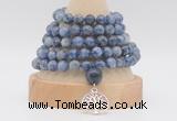 GMN1283 Hand-knotted 8mm, 10mm blue spot stone 108 beads mala necklace with charm