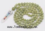 GMN1434 Hand-knotted 8mm, 10mm China jade 108 beads mala necklace with pendant