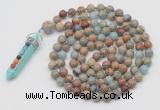 GMN1449 Hand-knotted 8mm, 10mm serpentine jasper 108 beads mala necklace with pendant