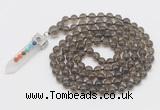 GMN1456 Hand-knotted 8mm, 10mm smoky quartz 108 beads mala necklace with pendant