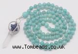 GMN1464 Hand-knotted 8mm, 10mm amazonite 108 beads mala necklace with pendant