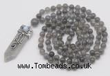 GMN1478 Hand-knotted 8mm, 10mm labradorite 108 beads mala necklace with pendant