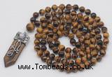 GMN1487 Hand-knotted 8mm, 10mm yellow tiger eye 108 beads mala necklace with pendant