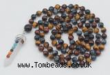 GMN1492 Hand-knotted 8mm, 10mm colorfull tiger eye 108 beads mala necklace with pendant