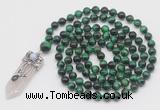 GMN1496 Hand-knotted 8mm, 10mm green tiger eye 108 beads mala necklace with pendant