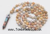 GMN1521 Hand-knotted 8mm, 10mm yellow crazy agate 108 beads mala necklace with pendant