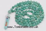 GMN1525 Hand-knotted 8mm, 10mm peafowl agate 108 beads mala necklace with pendant