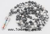 GMN1535 Hand-knotted 8mm, 10mm black & white jasper 108 beads mala necklace with pendant