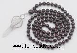 GMN1542 Hand-knotted 8mm, 10mm garnet 108 beads mala necklace with pendant